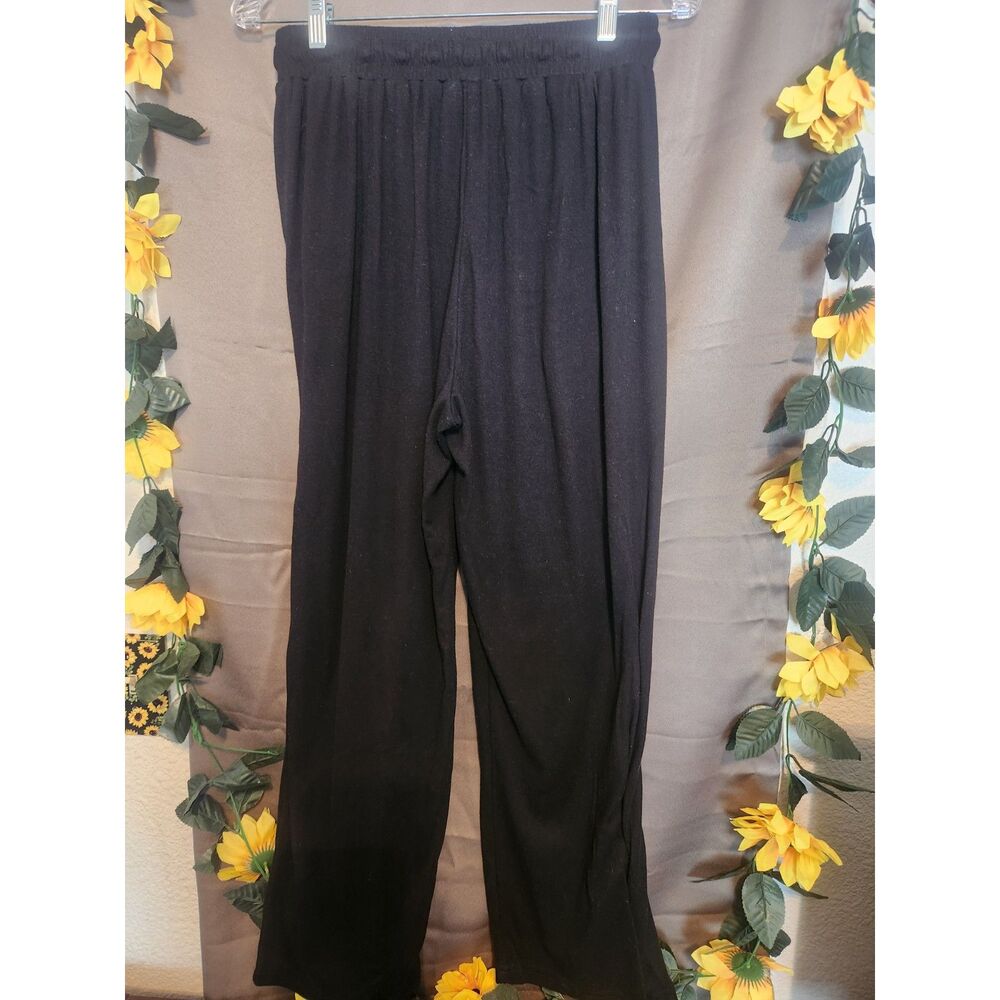 Women's Black Drawstring Lounge Pants Size L Relaxed Wide Leg Casual Trousers